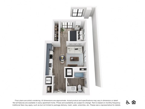 Floor plan for studio, 1 bath, 492 sqft